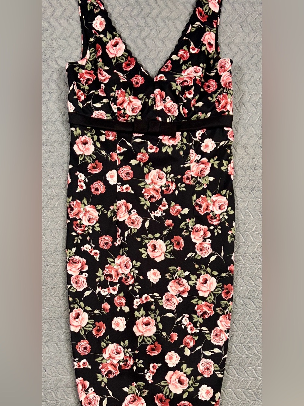 connected apparel Black Pencil Skirt with Pink Rose Floral Print